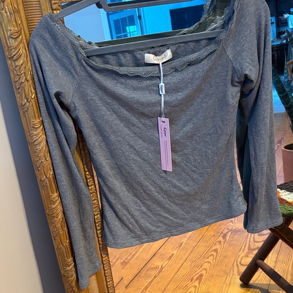 Gray Long Sleeve Women's off the shoulder top